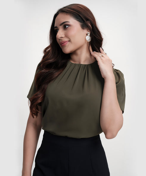 Button Attached Panel Seperated Half Sleeve Top